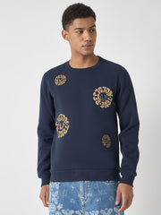 True Religion Men Blue Printed Round Neck Full Sleeves Pullover Style Sweatshirt
