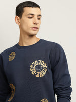 True Religion Men Blue Printed Round Neck Full Sleeves Pullover Style Sweatshirt