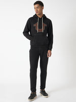True Religion Men Black Self Design Hooded Full Sleeves Sweatshirt