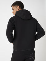 True Religion Men Black Self Design Hooded Full Sleeves Sweatshirt