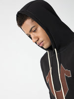 True Religion Men Black Self Design Hooded Full Sleeves Sweatshirt