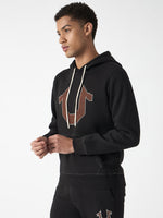 True Religion Men Black Self Design Hooded Full Sleeves Sweatshirt