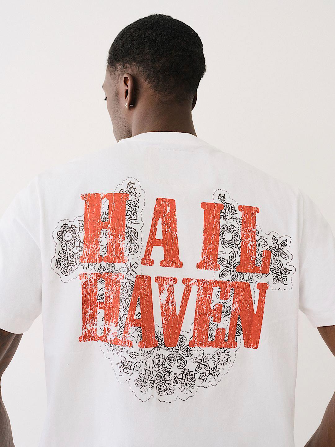 Men white printed round neck short sleeves tshirt