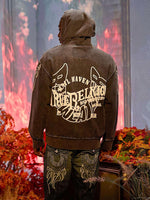 True Religion Men Black Printed Hooded Full Sleeves Zipped Sweatshirt