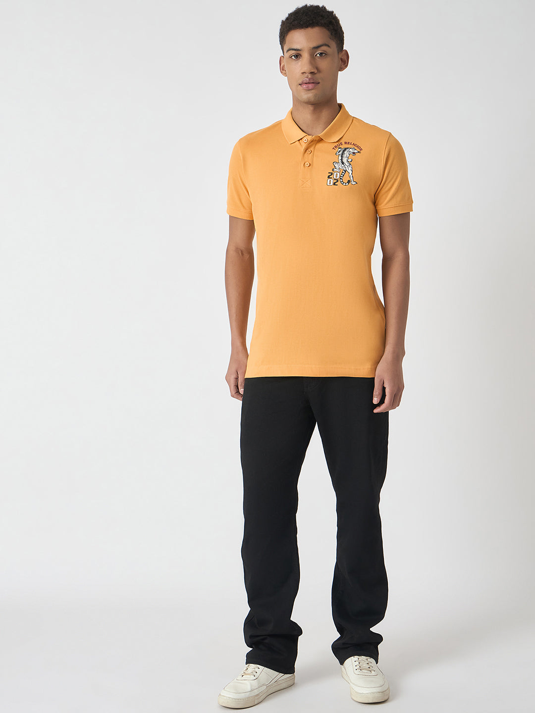 True Religion Men Yellow Solid Polo Collar Short Sleeves Polo Tshirt
