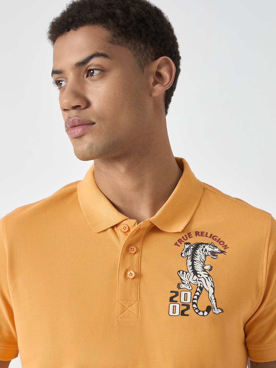 True Religion Men Yellow Solid Polo Collar Short Sleeves Polo Tshirt