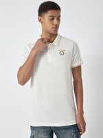 True Religion Men White Solid Polo Collar Short Sleeves Polo Tshirt
