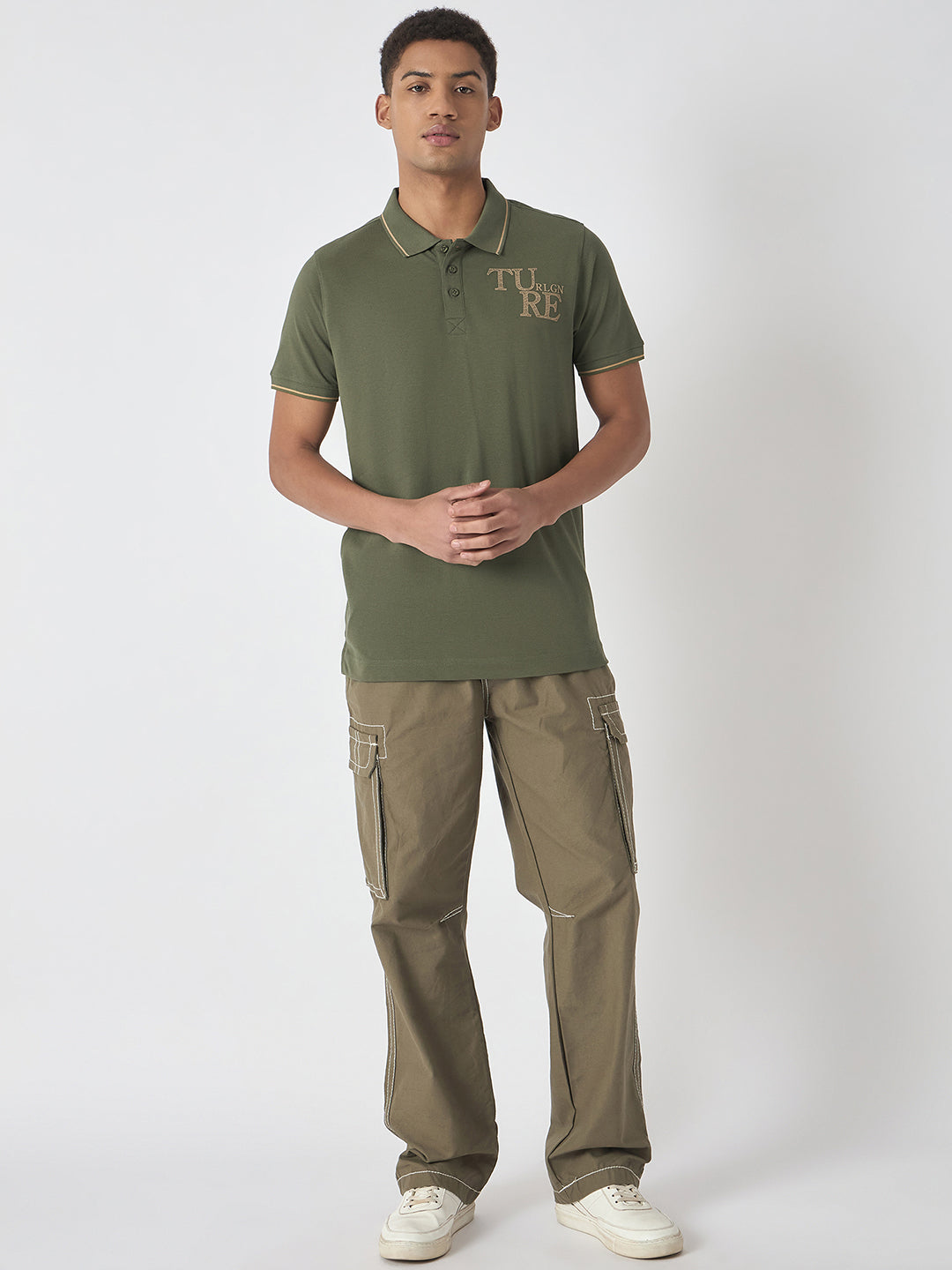 True Religion Men Green Solid Polo Collar Short Sleeves Polo Tshirt