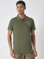 True Religion Men Green Solid Polo Collar Short Sleeves Polo Tshirt