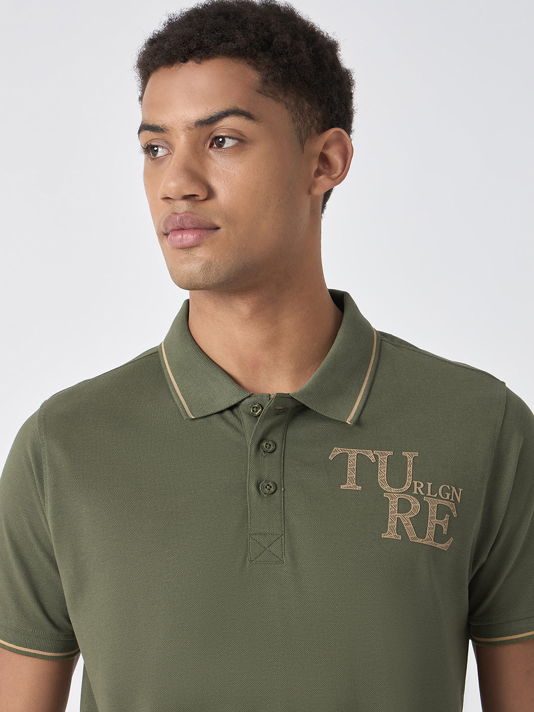 True Religion Men Green Solid Polo Collar Short Sleeves Polo Tshirt