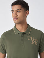 True Religion Men Green Solid Polo Collar Short Sleeves Polo Tshirt