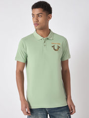 True Religion Men Green Solid Polo Collar Short Sleeves Polo Tshirt