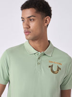 True Religion Men Green Solid Polo Collar Short Sleeves Polo Tshirt