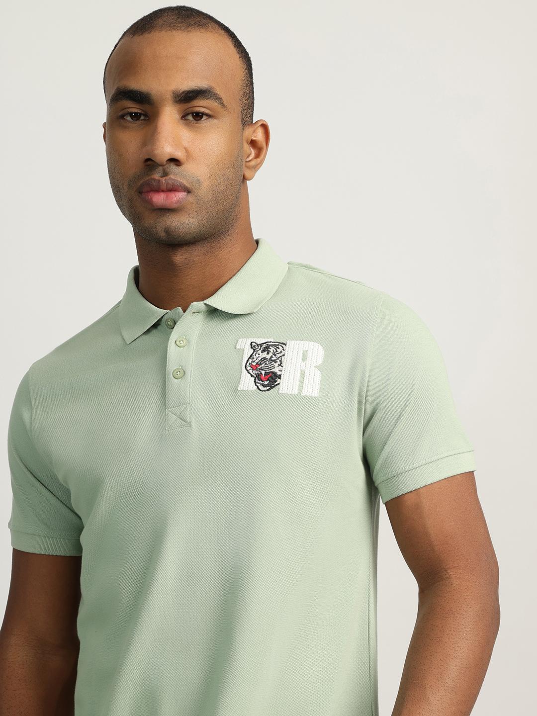 True Religion Men Green Solid Collared Short Sleeves Polo Tshirt