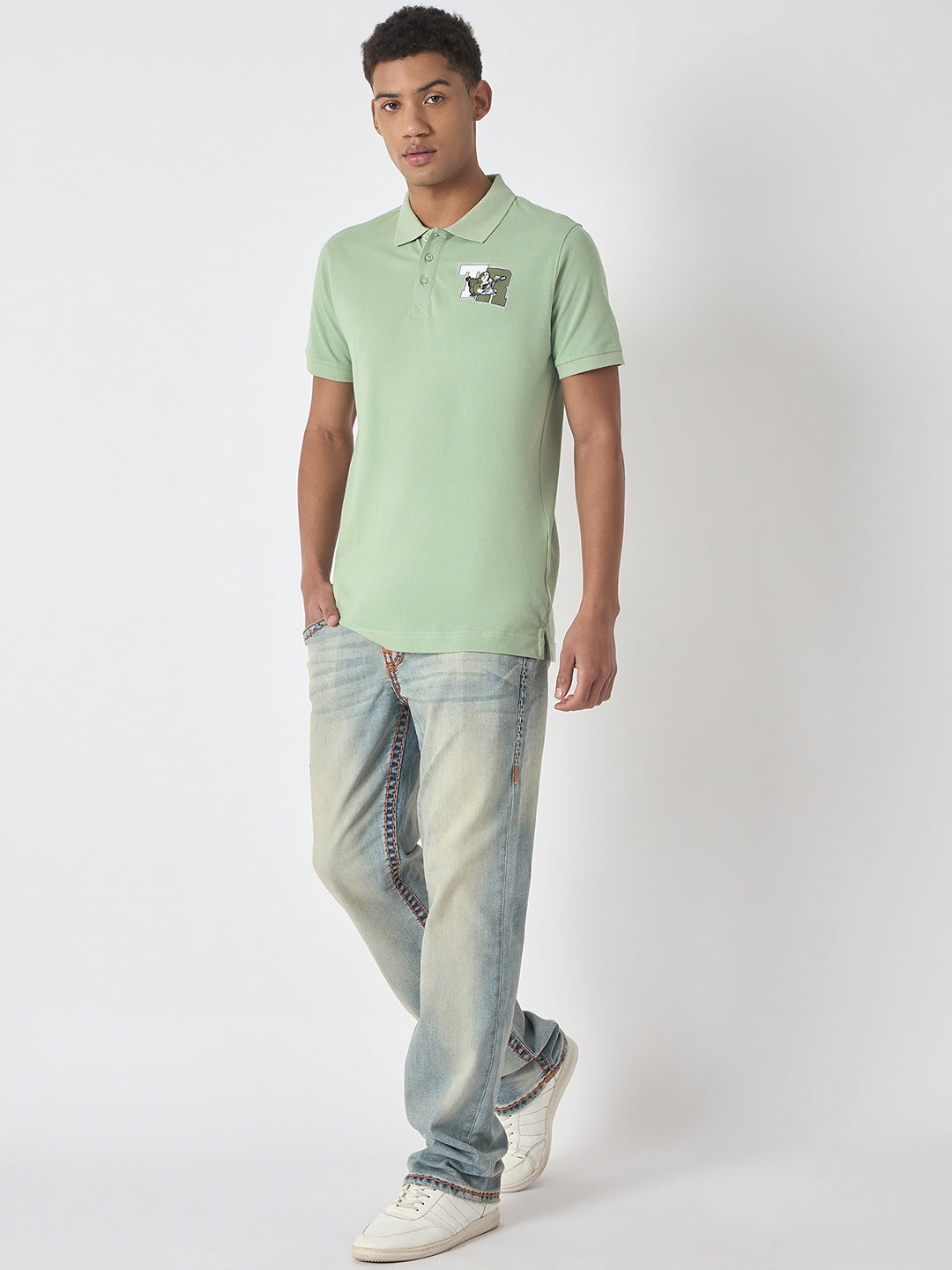 True Religion Men Green Solid Polo Collar Short Sleeves Polo Tshirt