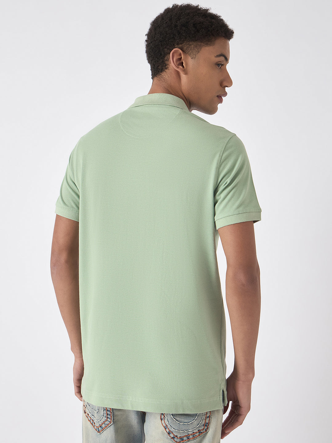 True Religion Men Green Solid Polo Collar Short Sleeves Polo Tshirt