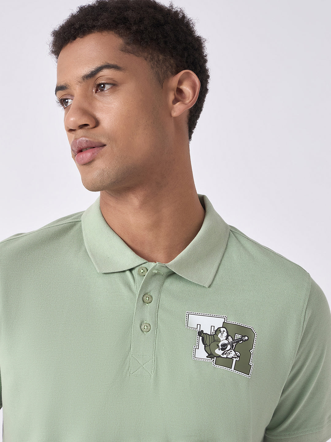 True Religion Men Green Solid Polo Collar Short Sleeves Polo Tshirt