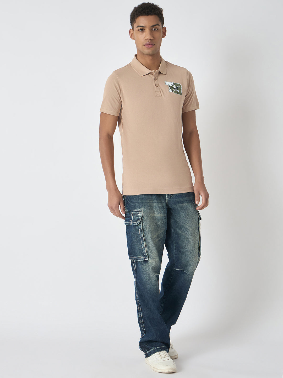 True Religion Men Beige Solid Polo Collar Short Sleeves Polo Tshirt