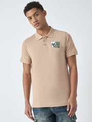 True Religion Men Beige Solid Polo Collar Short Sleeves Polo Tshirt