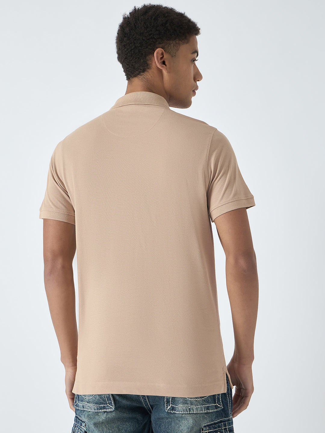 True Religion Men Beige Solid Polo Collar Short Sleeves Polo Tshirt