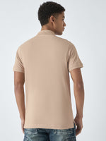 True Religion Men Beige Solid Polo Collar Short Sleeves Polo Tshirt