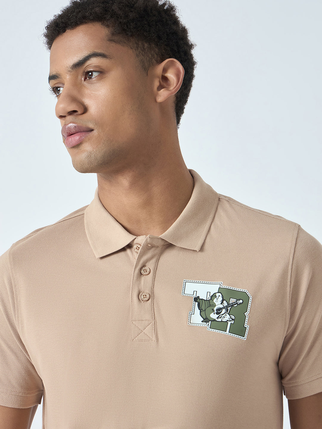True Religion Men Beige Solid Polo Collar Short Sleeves Polo Tshirt