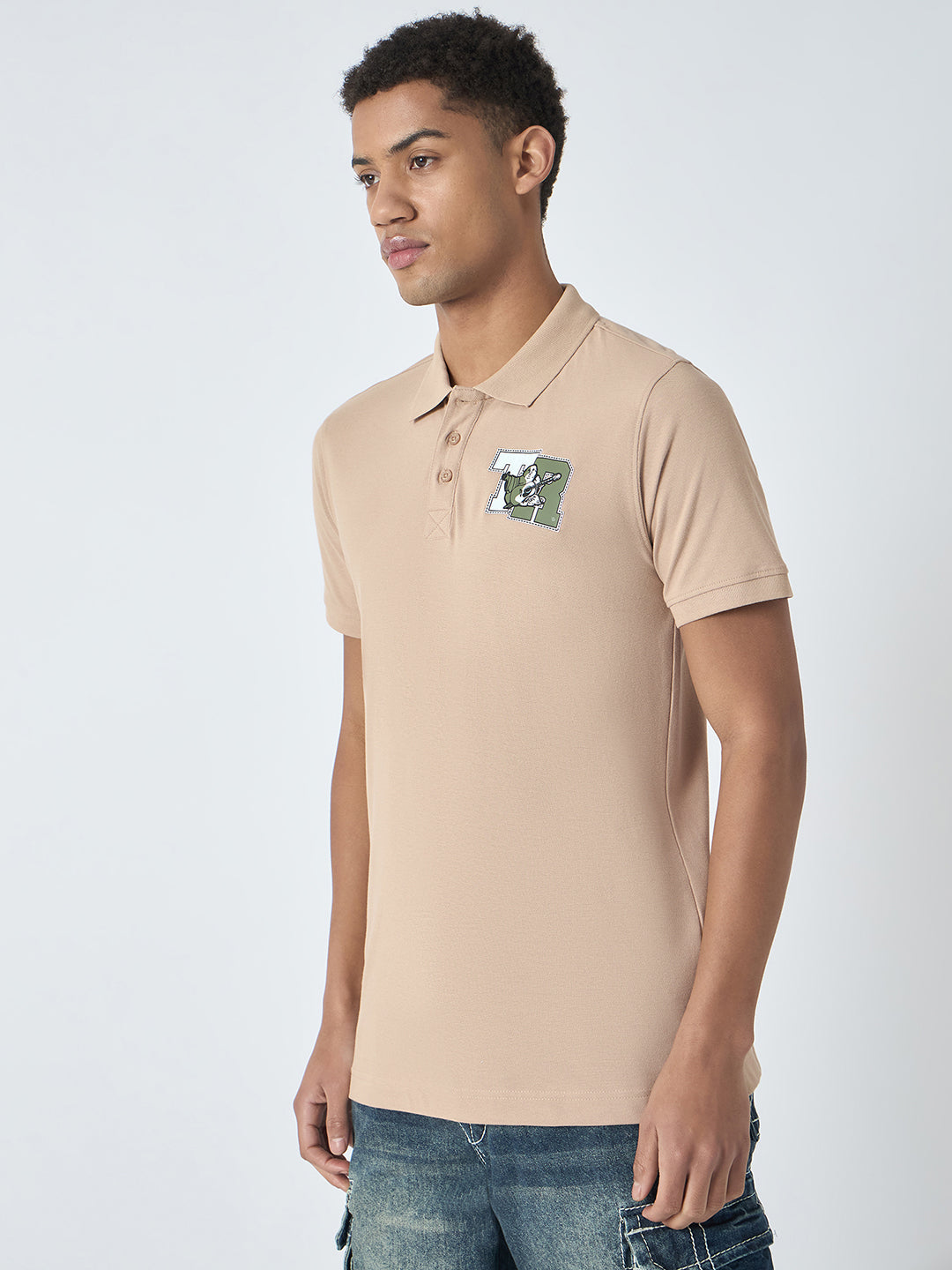 True Religion Men Beige Solid Polo Collar Short Sleeves Polo Tshirt