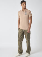 True Religion Men Beige Solid Polo Collar Short Sleeves Polo Tshirt