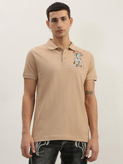 True Religion Men Beige Solid Polo Collar Short Sleeves Polo Tshirt