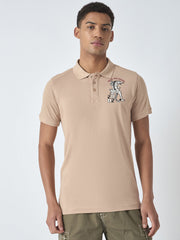 True Religion Men Beige Solid Polo Collar Short Sleeves Polo Tshirt