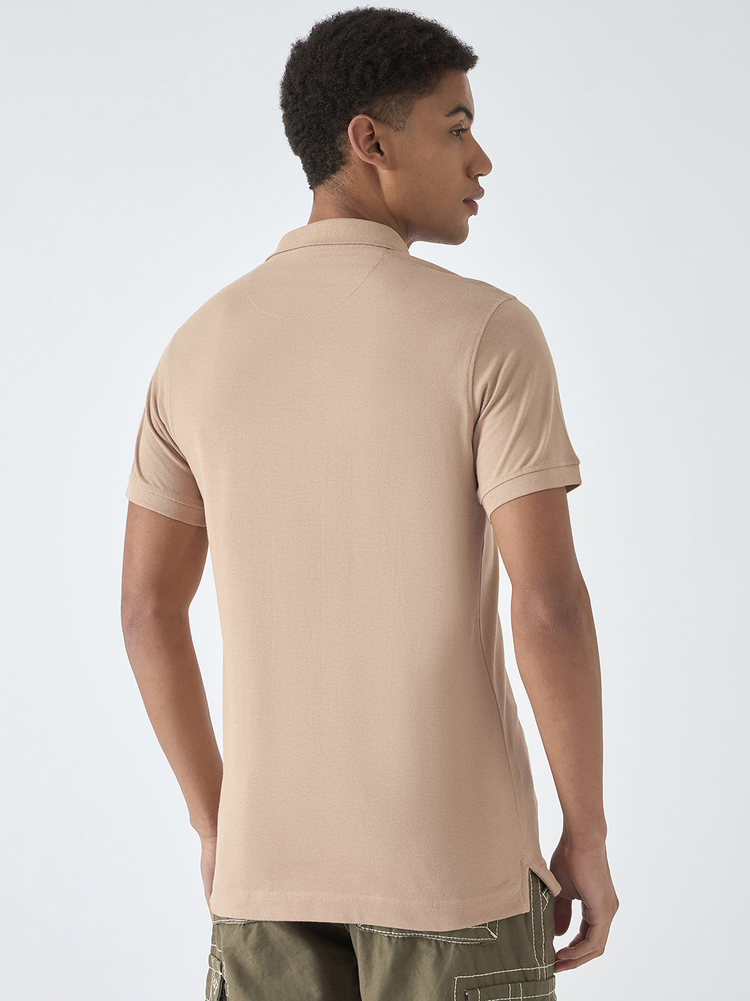 True Religion Men Beige Solid Polo Collar Short Sleeves Polo Tshirt