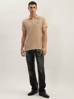 True Religion Men Beige Solid Polo Collar Short Sleeves Polo Tshirt
