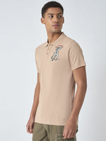 True Religion Men Beige Solid Polo Collar Short Sleeves Polo Tshirt