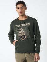 True Religion Men Green Embroidered Round Neck Full Sleeves Sweatshirt