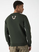 True Religion Men Green Embroidered Round Neck Full Sleeves Sweatshirt
