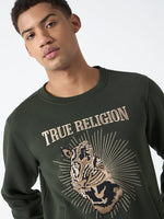 True Religion Men Green Embroidered Round Neck Full Sleeves Sweatshirt