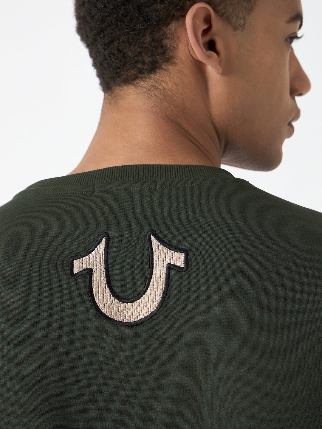 True Religion Men Green Embroidered Round Neck Full Sleeves Sweatshirt