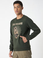 True Religion Men Green Embroidered Round Neck Full Sleeves Sweatshirt