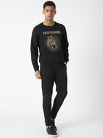 True Religion Men Black Embroidered Round Neck Full Sleeves Sweatshirt