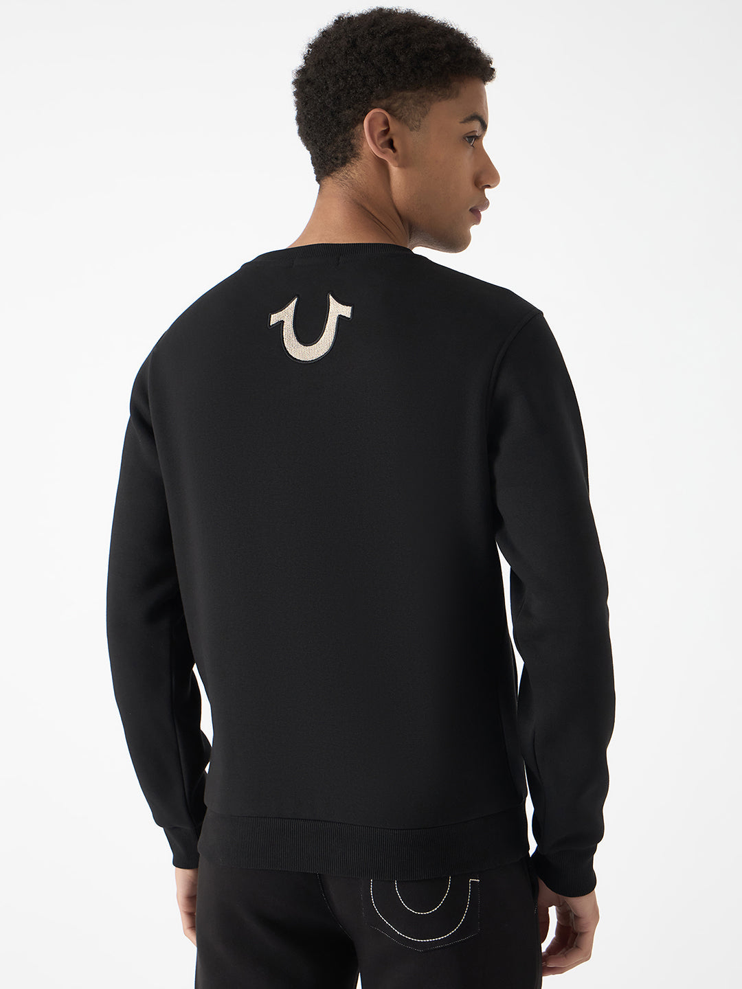 True Religion Men Black Embroidered Round Neck Full Sleeves Sweatshirt