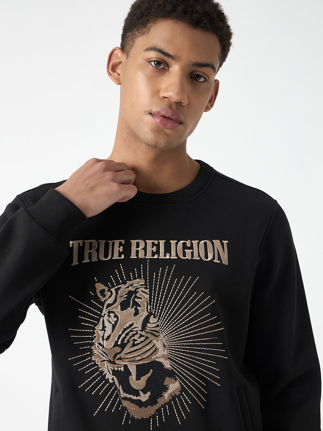 True Religion Men Black Embroidered Round Neck Full Sleeves Sweatshirt