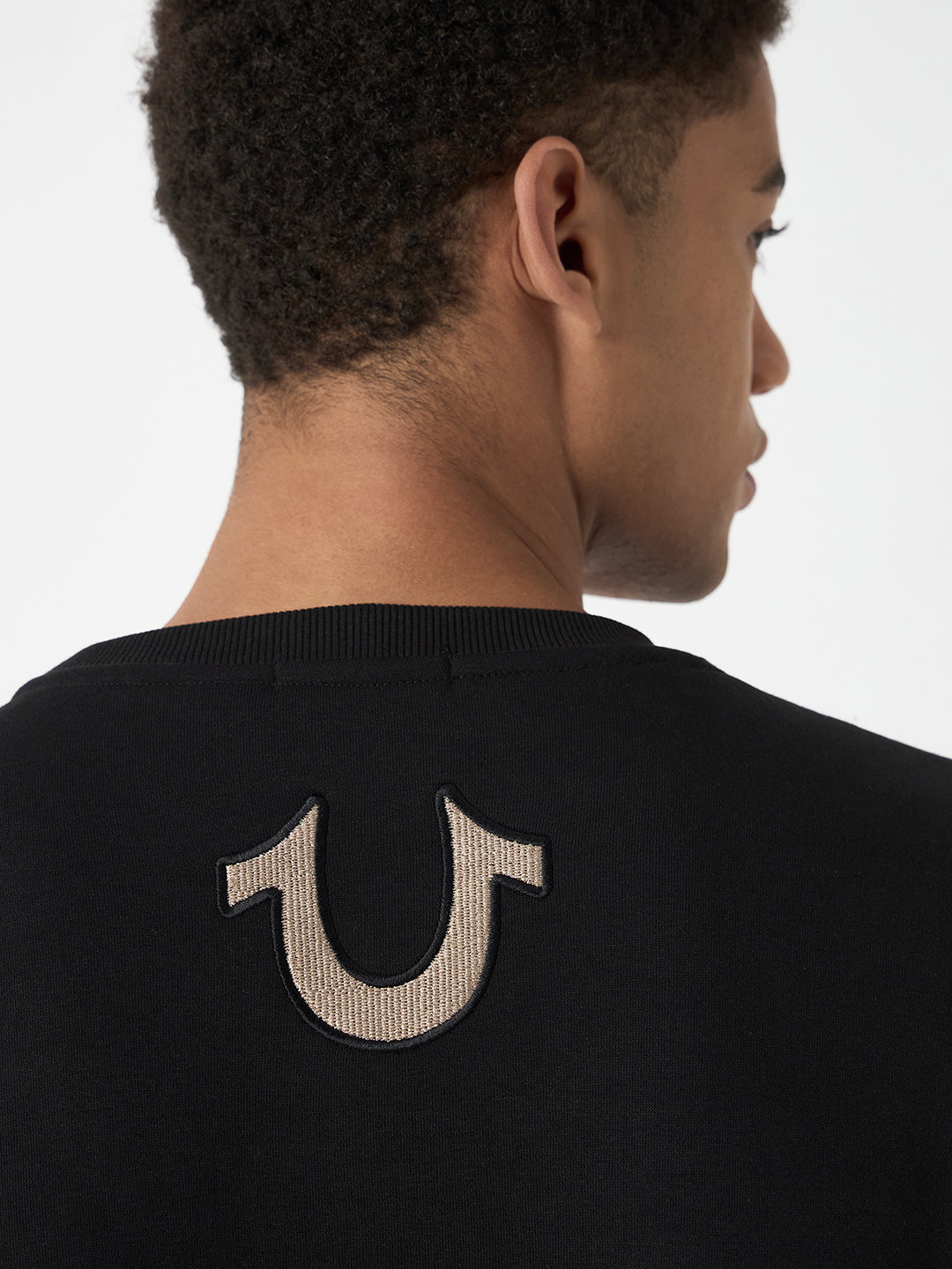 True Religion Men Black Embroidered Round Neck Full Sleeves Sweatshirt