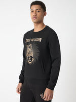 True Religion Men Black Embroidered Round Neck Full Sleeves Sweatshirt