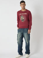 True Religion Men Red Embroidered Round Neck Full Sleeves Sweatshirt