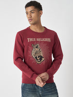 True Religion Men Red Embroidered Round Neck Full Sleeves Sweatshirt