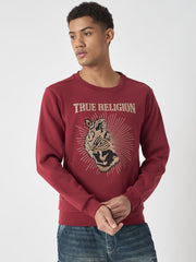 True Religion Men Red Embroidered Round Neck Full Sleeves Sweatshirt