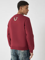 True Religion Men Red Embroidered Round Neck Full Sleeves Sweatshirt
