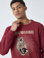 True Religion Men Red Embroidered Round Neck Full Sleeves Sweatshirt