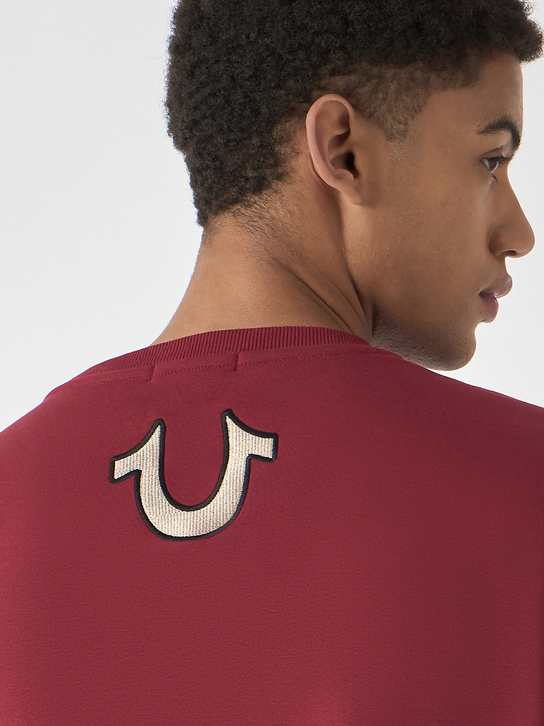 True Religion Men Red Embroidered Round Neck Full Sleeves Sweatshirt