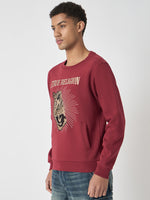 True Religion Men Red Embroidered Round Neck Full Sleeves Sweatshirt